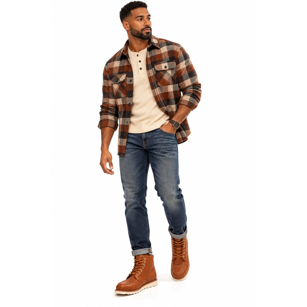 Goodfellow & Co Niles Mens Cognac Faux Leather Moc Toe Wedge Boots |Size 9.5 NEW